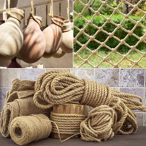 Naler 6mm Jute Rope, 82FT 4-Ply Strong Natural Twine String for Cat Scratching Post, Heavy Duty Twine String for Gardenin...