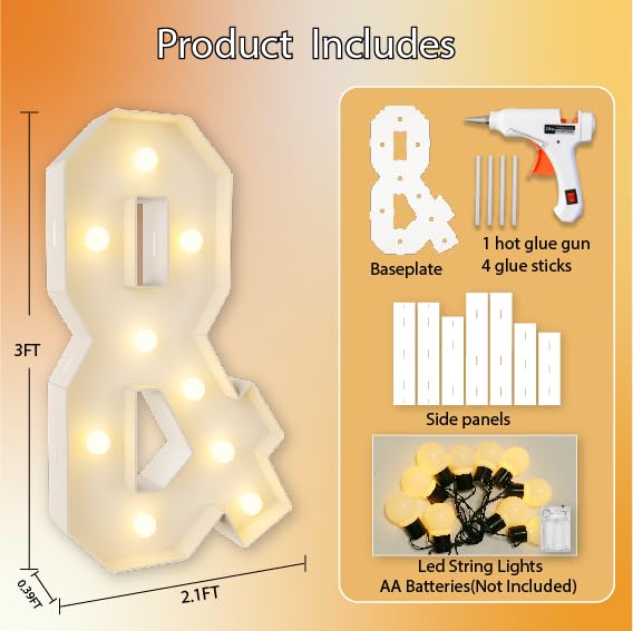 HXWEIYE Big Light Up Letters &,3FT Large Marquee Letters with lights, Mosaic Balloon Frame, Giant Baby Letter for baby shower Birthday Graduation Engagement Party Wedding Christmas Decor (Warm White)
