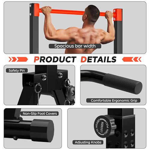 SogesHome Power Tower Dip Station Pull Up Bar for Home Gym, Adjustable & Foldable Multifunction Fitness Workout Station wi...