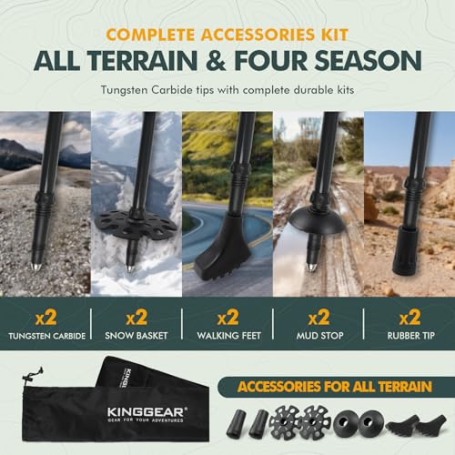 KINGGEAR TPC 100% Carbon Fiber Hiking Poles, Telescopic Retractable Nordic Trekking Poles, Ultra Lightweight Nordic Walkin...