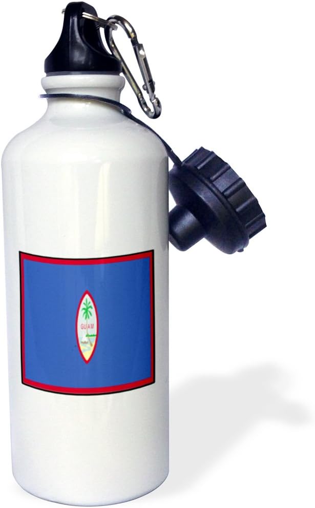 3dRose "Photo Of Guam Flag Button" Sports Water Bottle, 21 oz, White