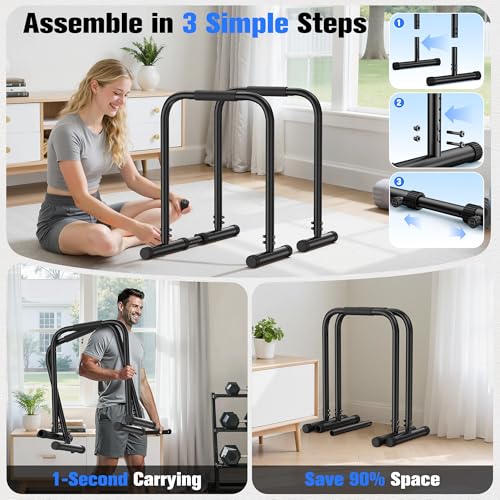 Sportsroyals Adjustable Dip Bar Station, Heavy Duty Parallette & Parallel Bars, 400LBS Stable Dip Stands for Home Gym, Cal...