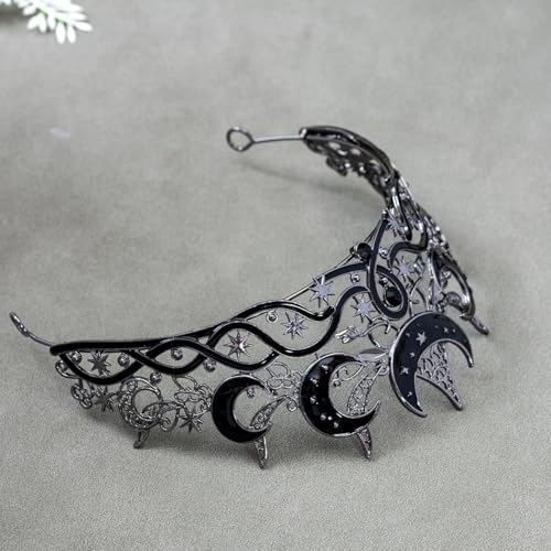 Celestial Queen Rhinestone Crown for Women, Gothic Moon and Star Tiara Headpiece, Royal Adult Cosplay & Bridal Wedding Hai...