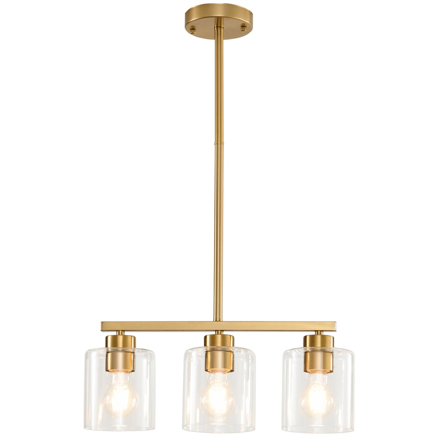 Rocunsi 3-Light Gold Kitchen Island Lighting Gold Pendant Light Fixture Farmhouse Dining Room Light Fixtures Over Table Modern Hanging Light Fixtures With Clear Glass E26 Base Bulbs Not Included