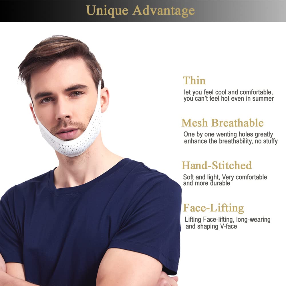 Anti Snoring , Cpap Users, Comfortable Mesh White Cpap Chin Straps for Men Women, Effective Adjustable Anti Snore Chin Straps to Keep Mouth Closed While Sleeping
