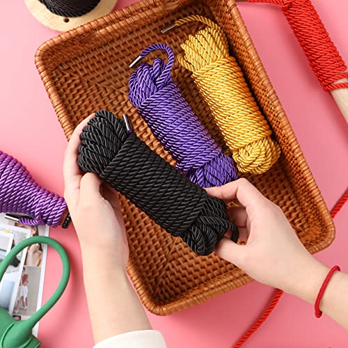 BAVIHOR Silk Rope, 32 Feet 8 mm Soft Ropes Durable Multipurpose Long Satin Braided Twisted Rope (Black, Black)