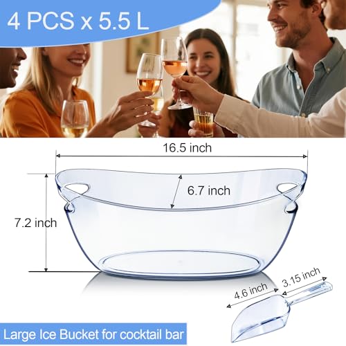 Emycool Ice Bucket, 5.5L Large Ice Buckets for Parties and Freezer, Plastic Beverage Tub for Cocktail Bar with Scoops for ...