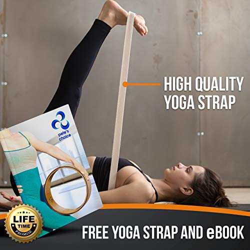 Deluxe Cork Yoga Wheel Set - Cork Wheel + 2 Blocks + Strap + Exercise Guide. Extra Firm Bricks. Better Support, Natural an...