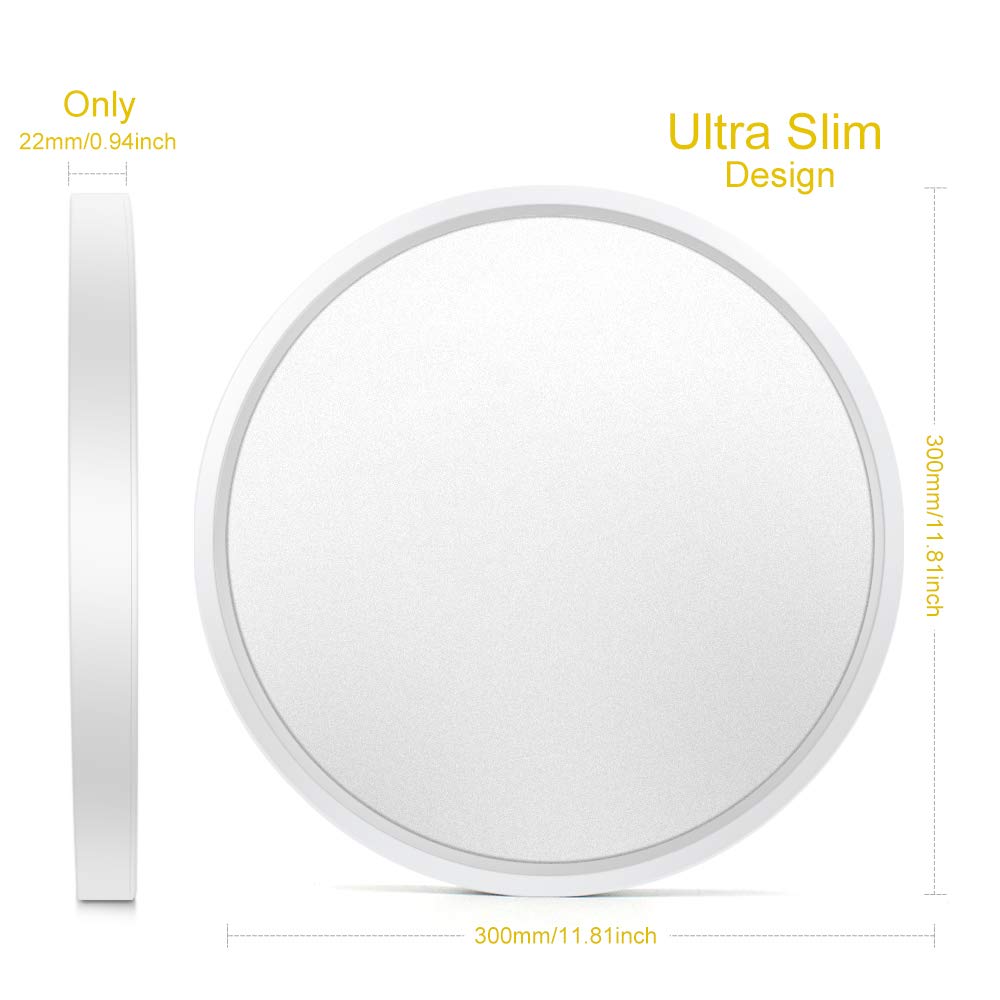LightingWill LED Flush Mount Ceiling Light Fixture, 12 Inch, 2800K Warm White, 24W, Model XDD-2800K-25W-US
