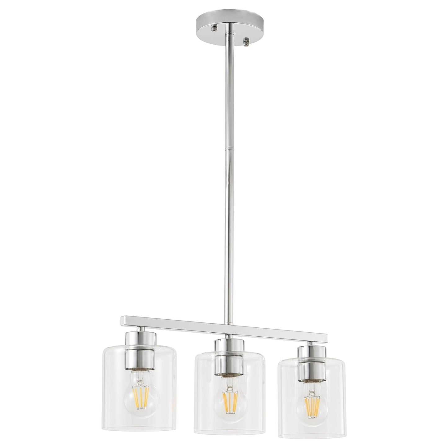 3-Light Silver Kitchen Island Lighting Silver Pendant Light Fixture Farmhouse Dining Room Light Fixtures Over Table Modern Hanging Light Fixtures With Clear Glass E26 Base Bulbs Not Included