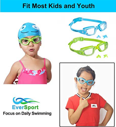 EverSport Kids Swim Goggles, Pack of 2 Swimming Goggles for Children Teens, Anti-Fog Anti-UV Youth Swim Glasses for Age4-16