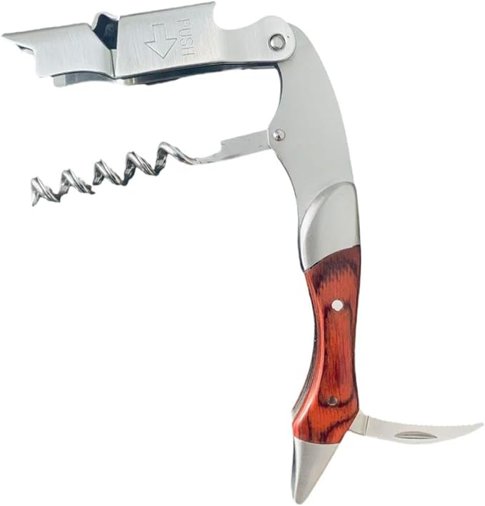 Customized Double-Hinged Waiter Corkscrew Wine Key for Bartenders, Long Pull Tap Handle Wine Bottle Opener and Serrated Foil Cutter for Bar Restaurant Waiters, Sommelier, Bartenders (Rosewood)