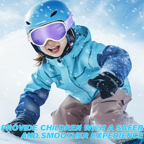 Kids Ski Goggles OTG Kids Snow Goggles Anti Fog UV Protection Snowboard Goggles, Helmet Compatible for Boys Girls Toddler