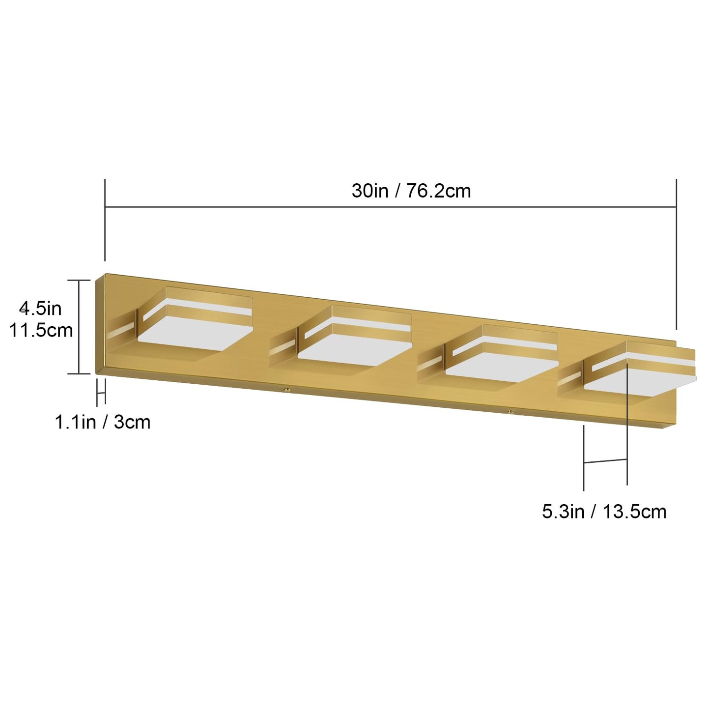 SineRise LED Bathroom Vanity Light Fixture - 4-Light, 30-Inch, Brass, Stainless Steel, Model 21d4a96e-dde5-473c-adb3-a
