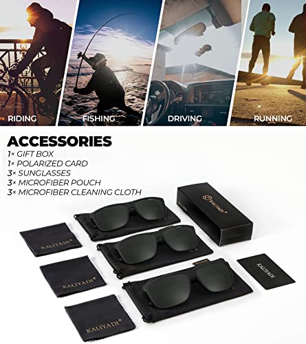 KALIYADI Polarized Sunglasses for Men and Women, Mens Sun Glasses with UV Protection for Driving Fishing Golf (3 Packs)