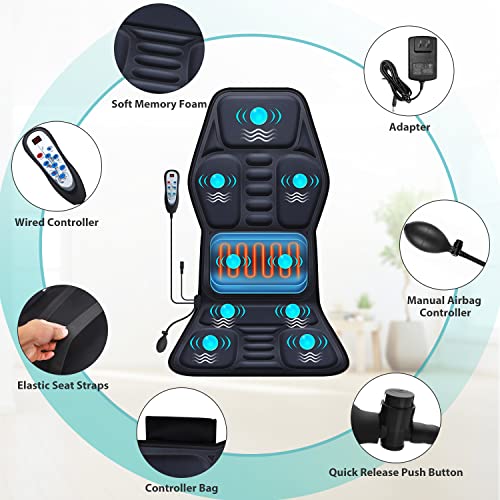 AIVEISI Massage Seat Cushion Pad with Heat 9 Massage Style Lumbar Support Function, Fatigue Stress Relief Back Massager Ch...