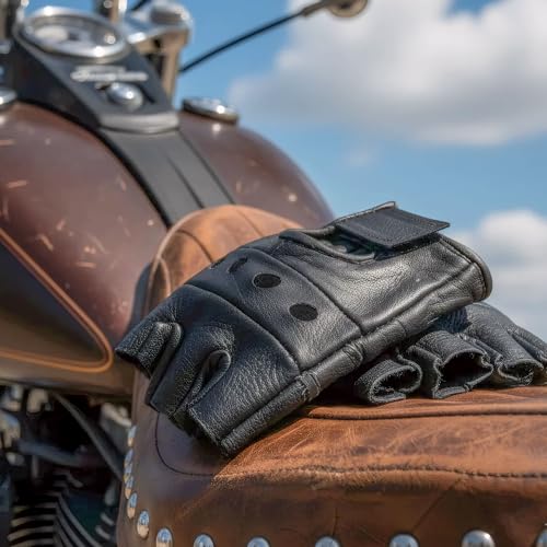 Hot Leathers GVM1004 Unlined Fingerless Leather Gloves with Padded Palm-Black-3XL
