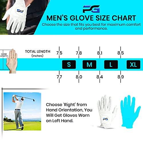 PG Golf Gloves (5 Pack) Cabretta Leather, Premium Quality Mens Golf Gloves