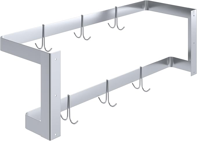 AmGood 36 in. Wall-Mounted Stainless Steel Double-Line Pot Rack. Includes 6 double pring hooks