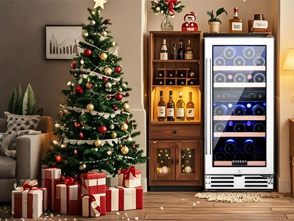 BODEGA 15 Inch Wine Fridge, 30 Bottle Wine Cooler Refrigerator, 41-68°F Wine Refrigerator Glass Door, Soft LED Dual Zone Wine Fridge, Built-in or Freestanding Fridge for Home/Bar/Kitchen (3.2 cu.ft)