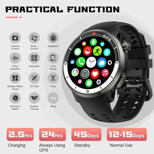 Military Smart Watch(Answer/Make Call), GPS Smartwatch for Men Women, 1.43" HD AMOLED Display, Fitness Activity Tracke wit...