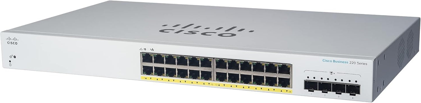 Cisco Designed Business Cbs220-24P-4G Smart Switch | 24 Port Ge | Poe | 4X1G Sfp | 3-Year Limited Hardware Warranty (Cbs220-24P-