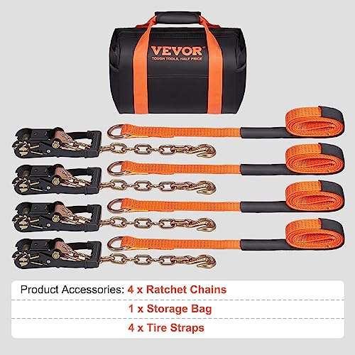 VEVOR Car Tie Down with Chain Anchors, Lasso Style 2"×120" Tire Straps, 5865 LBS Working Load, 11023 LBS Breaking Strengt...