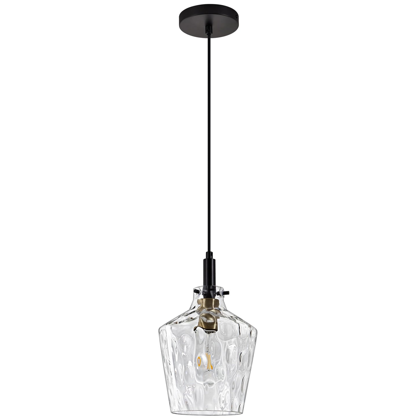 Vaziden Modern Hammered Glass Pendant Lighting For Kitchen Island 1 Pack Farmhouse Black And Gold Pendant Light Fixtures Height Adjustable Ceiling Pendant Light 8 Inch