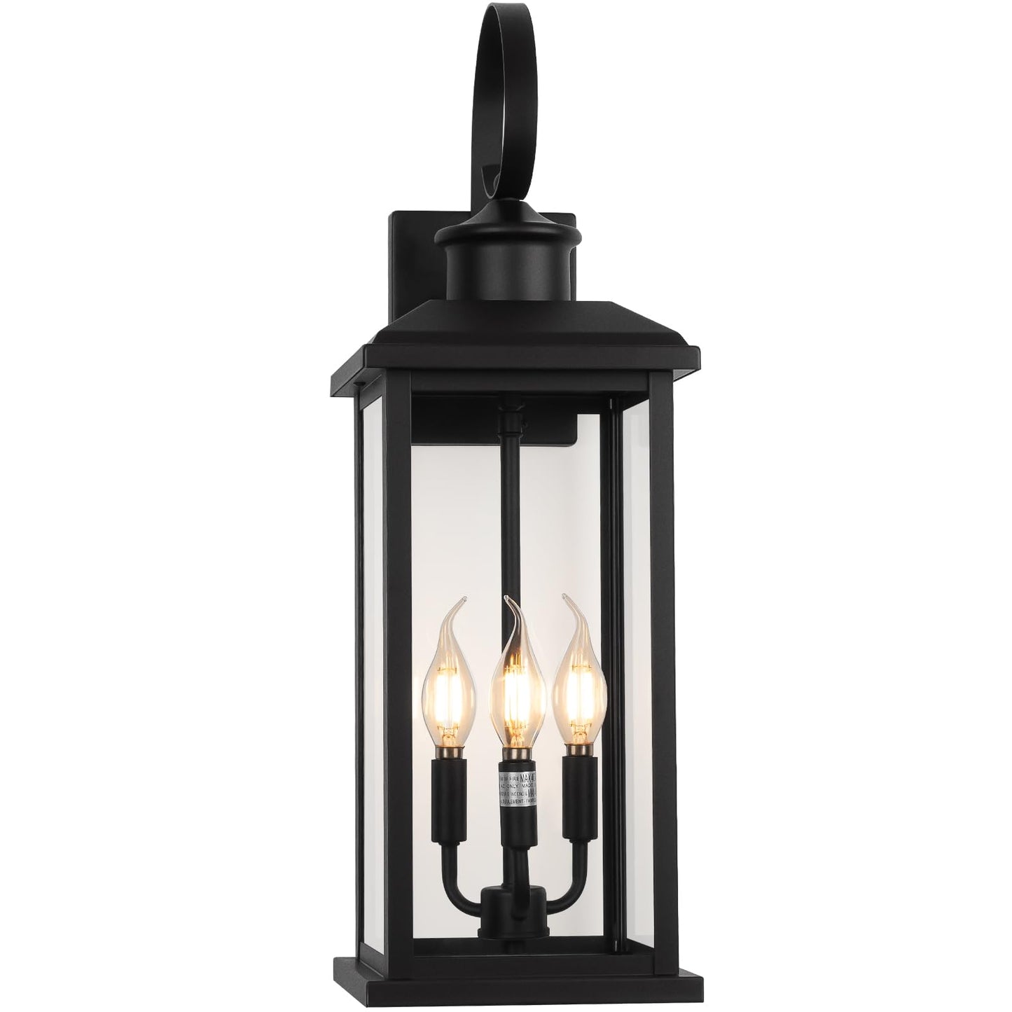 Siafavoi Large Outdoor Wall Light Fixture: 24In Black 3-Light Modern Porch Lantern Waterproof Exterior Lighting Sconce Wall Mount Outside Lamp For House Garage E12 Base