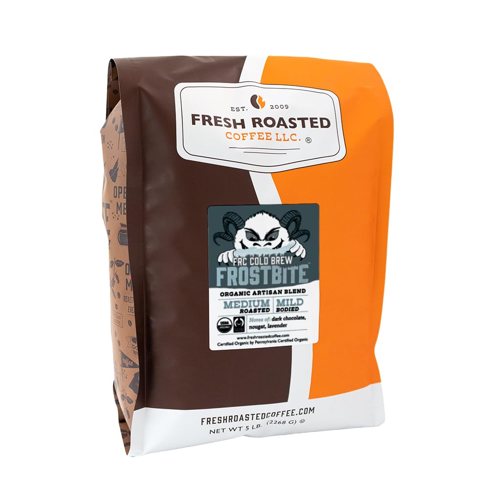Fresh Roasted Coffee Organic Frostbite Cold Brew | Mold & Myco 3rd Party Tested USDA Organic Kosher | Medium Roast | 5 lb Coarse Ground