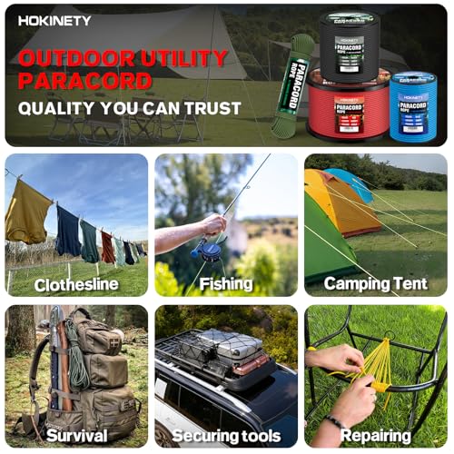 HOKINETY Paracord Rope 750 - Parachute para Cord 4mm 11 Strand Spool Rope Utility Nylon String for Outdoor Camping Surviva...