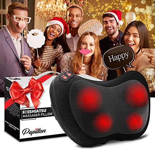 Papillon Back Massager with Heat,Shiatsu Neck Massager Pillow for Back,Neck,Shoulder,Foot & Lower Back Pain Relief,Electri...
