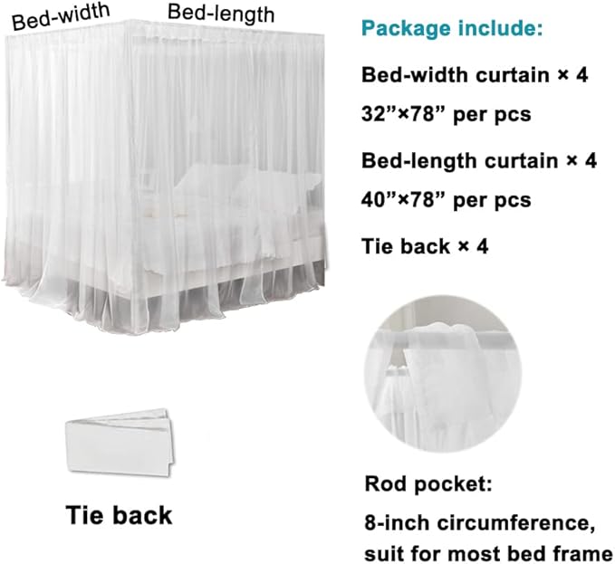 Chiffon Black Bed Canopy Queen Size, Gothic Style Girls Canopy Bed Curtains, 4 Post Bed Curtains for Adult Room Decor
