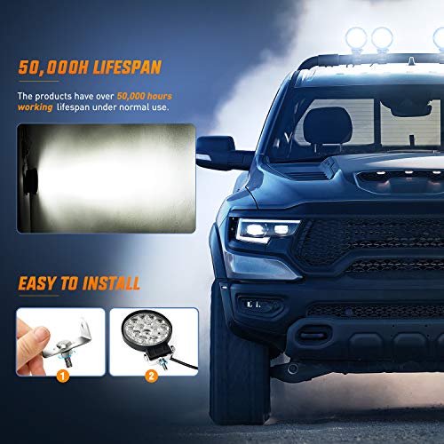 Nilight LED Pods 2Pcs 4.5Inch 42W 4200LM Round Flood Light Off Road Fog Lights Driving Roof LED Light Bar Work Light for A...