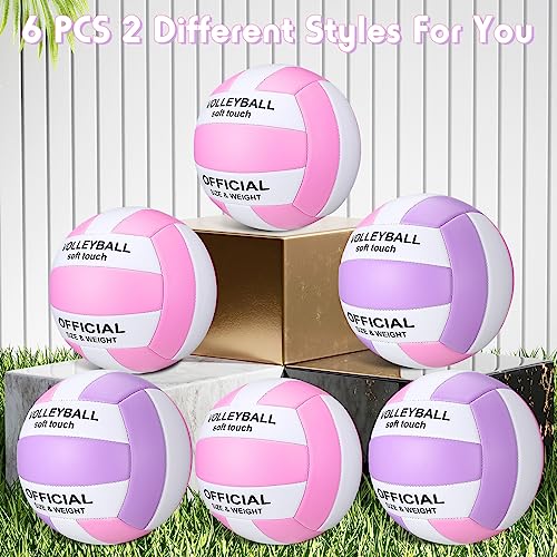 Woanger 6 Pcs Volleyballs Official Size 5 Waterproof Soft Recreational Volleyball with Pump and Net Bag Indoor Outdoor Bea...