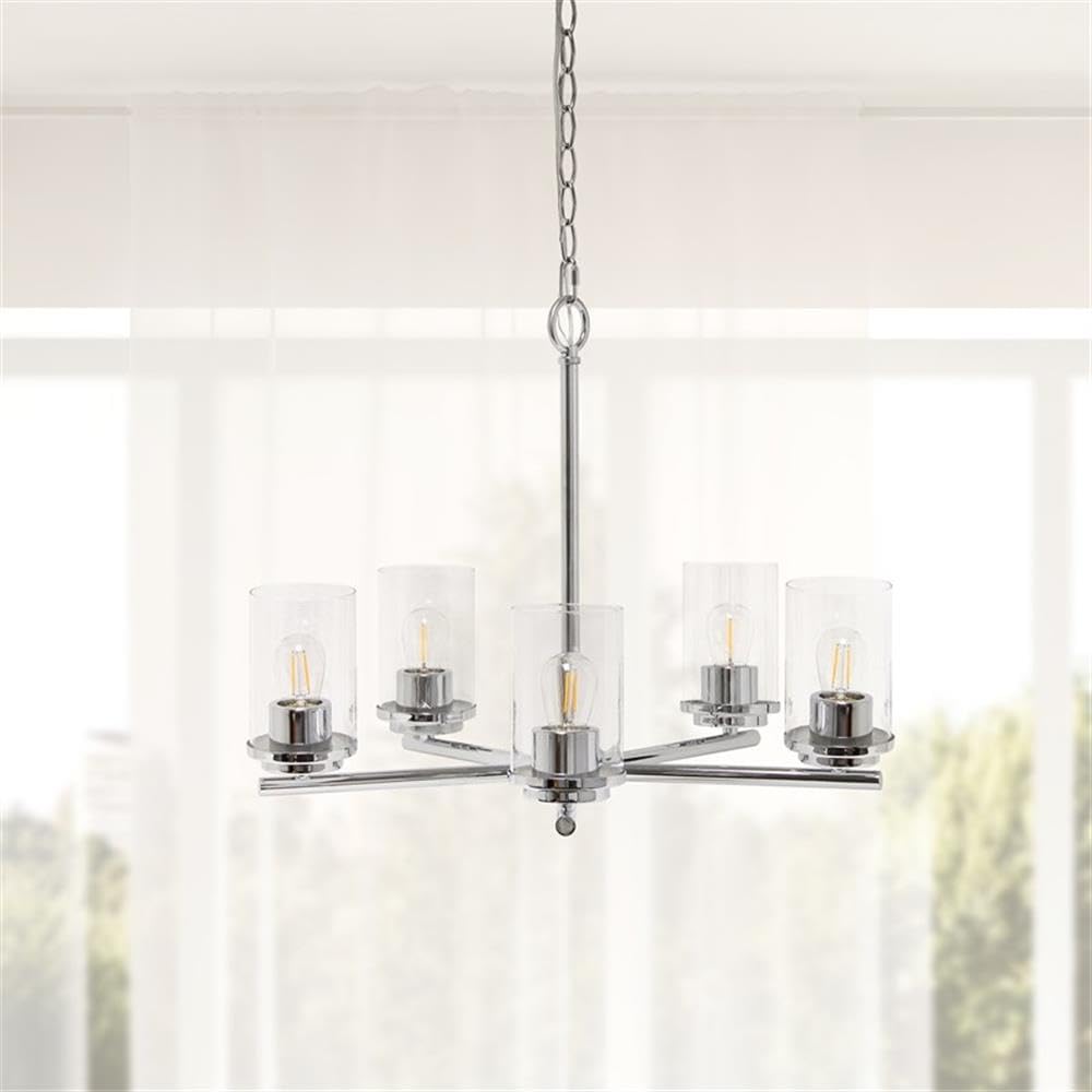 LALIA HOME 5-Light Pendant Chandelier, Clear Glass & Metal, 20.5in Size, Chrome Finish, Model 1270-LHP-3013-CH