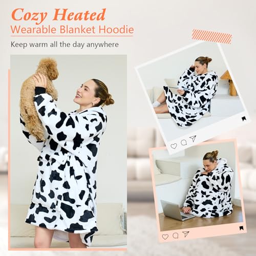 Covfirst Heated Wearable Blanket Hoodie, 3 Heat Level USB Heated Hooded Blanket, Overheat Protection Cozy Heated Hoodie Bl...