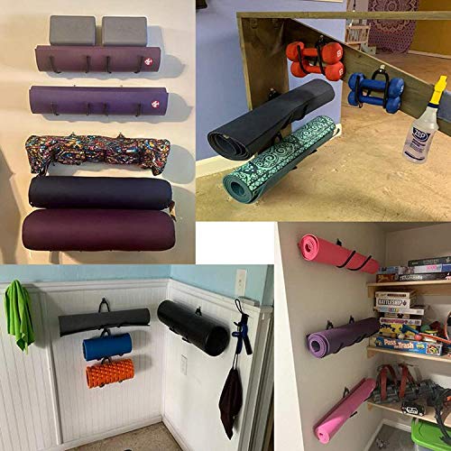 Wall Mount Yoga Mat Foam Roller and Towel Rack Hooks , Exercise Mat Storage Shelf for Hanging Yoga Strap and Resistance Ba...