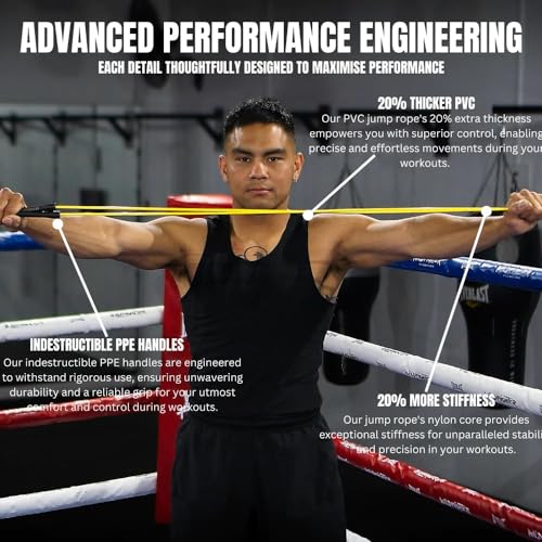 JDU Athletics Speed Series I Made For Boxing 20% Heavier Than Standard PVC Tangle-Free Boxer's Jump Rope, Size Adjustable,...