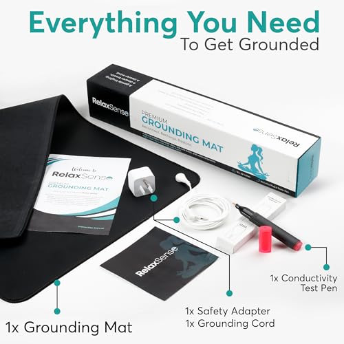 RelaxSense Grounding Mat for Feet - Foldable Earthing Well Mats with Tester Pen & Cord - Lightweight Earthing Mat Groundin...