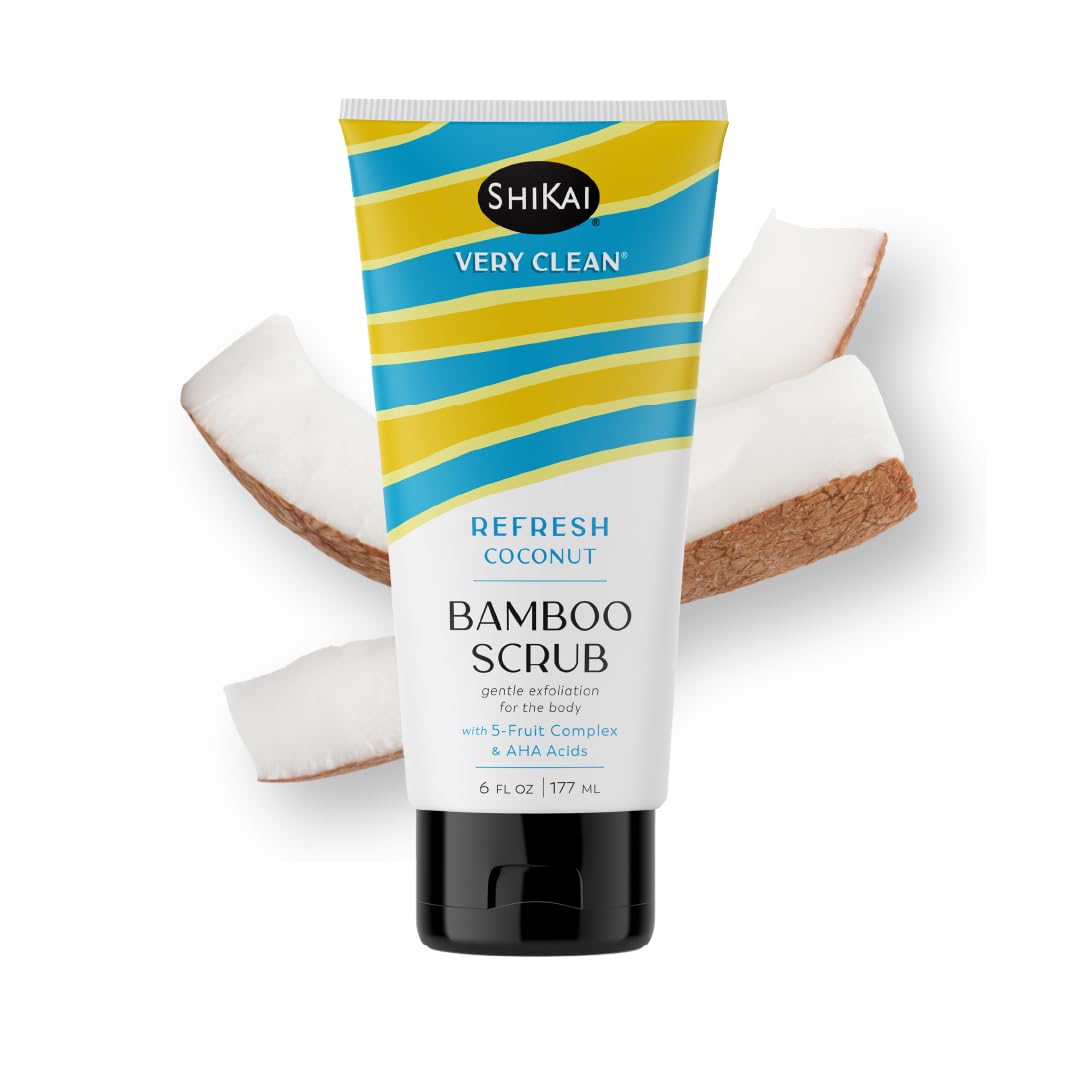 ShiKai Very Clean Bamboo Body Scrub (Refresh Coconut, 6 oz) | Gentle Hydrating & Exfoliating Skin Cleanser | With 5 Fruit Comple