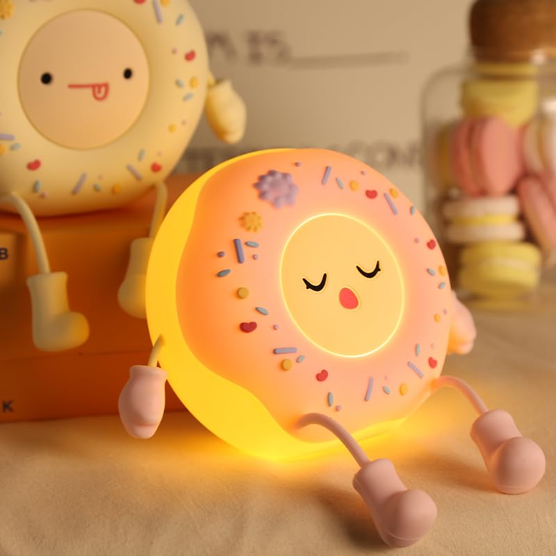 Hpydiy Cute Donut Night Light For Kids Silicone Nursery Nightlight Touch Control Usb Rechargeable Lamps Breastfeeding Sweet Kawaii Dorm Room Decor Christmas Gift Baby Kids Girls Teens Pink