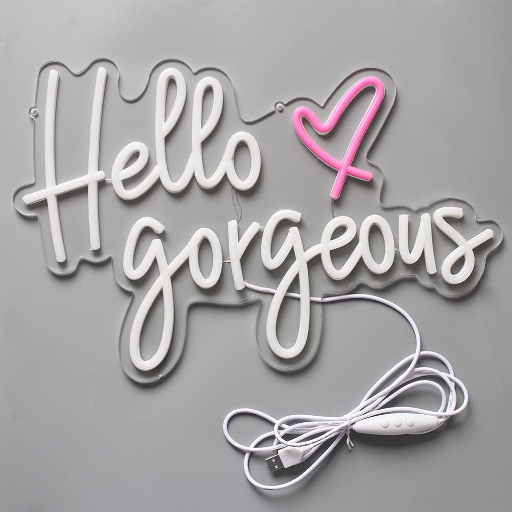DAKABUKA Neon Sign LED Light Wall Art D Warm White Acrylic 16.5x11 inches Model NL008-hello gorgeous