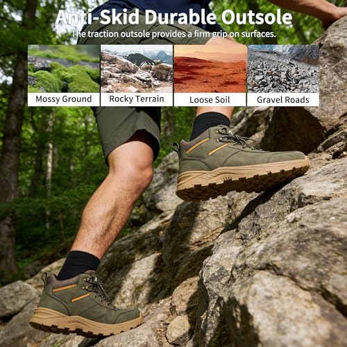 HARENCE Men's Waterproof Hiking Boots Lightweight Slip-Resistant Ankle Support for Trekking Walking
