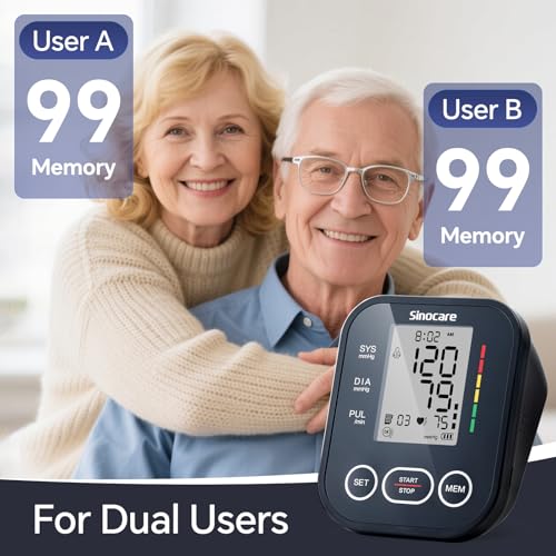 Sinocare Blood Pressure Monitor, Upper Arm BP Machine for Home, Adjustable Cuff 8.6"-16.5", One-Button Operation, Dual Use...