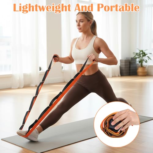 Stretch Straps with 12 Loops, Non Elastic Yoga Straps with Door Buckle for Leg Stretching, Yoga Stretching Band for Physic...