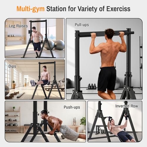 Foldable Power Tower Dip Station Pull Up Bar, Multifunction Triangular Structure Pull Up Station Home Gym Strength Trainin...