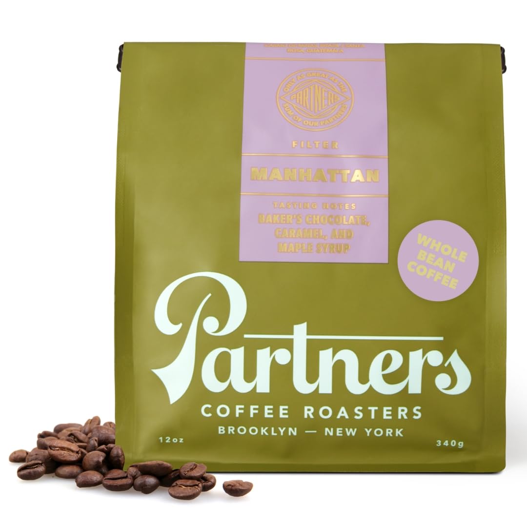 PARTNERS COFFEE ROASTERS - Whole Bean Coffee (Manhattan - Dark Roast) 12oz - Rich, Deep, & Flavorful Omniroast - Bakers Chocola