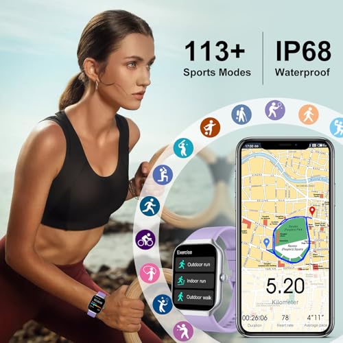 Smart Watch (Answer/Make Calls), 1.96" HD Screen SmartWatch for Men Women 113+ Sport Modes, Fitness Activity Tracker Heart...
