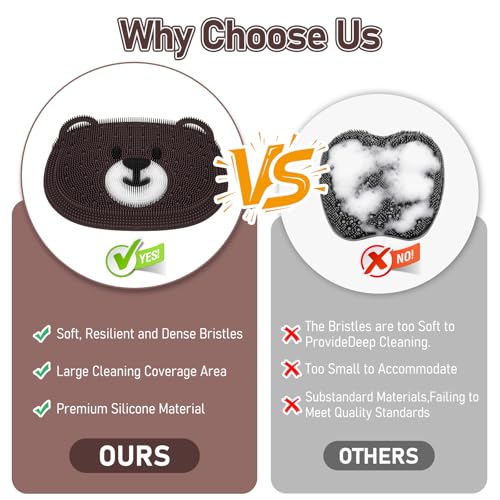 Skin Care Body Brush Srcubber Mat 2 Pack for Kids Bear Coffee M Size Brown & Pink